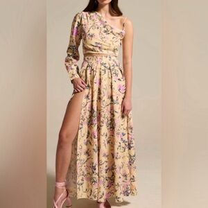 Floral One-Shoulder Maxi 2Piece Dream Top and Skirt With Split
